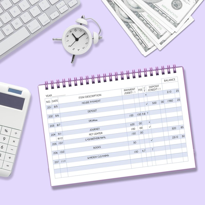 Checkbook Register, Check Registers for Personal Checkbook, Checking Book Register, Financial Ledger for Debit Card & Personal Bank Checks Order Online - Wide Edition, 8.4" x 6.1" (Purple)