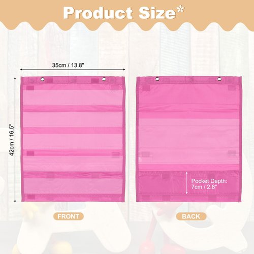 PATIKIL Magnetic Pocket Chart, Small Pocket Chart Mini Double Sided Classroom Pocket Chart Organizer Wall Hanging for Classroom Supplies, Pink