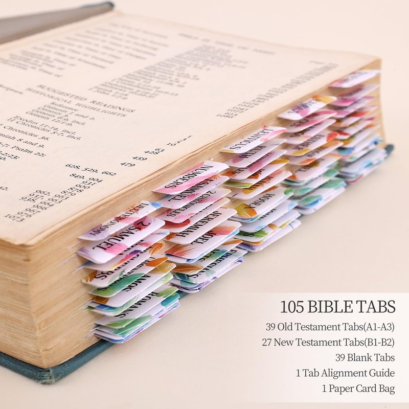 Bible Tabs For Women, 66 Large Print Laminated Bibles Chapters Index Tabs and 39 Blank Dividers Sticky Labels, Cute Beauty Feather Bible Study Supplies, Journaling Accessories, Christian Gifts for Men