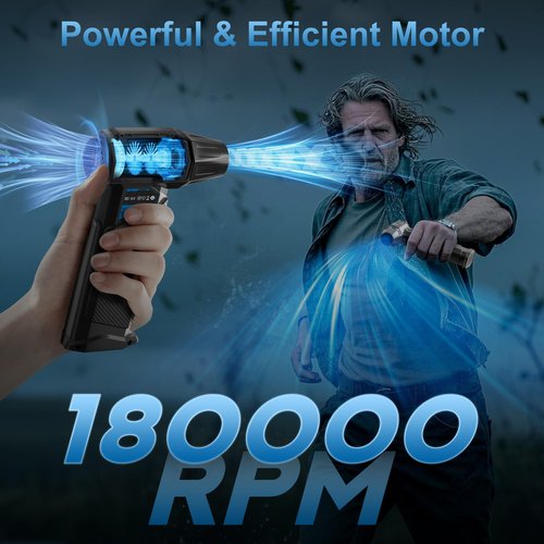 Hon&Guan Compressed Air Duster, 180,000 RPM Electric Air Duster, Fast Rechargeable Air Blower, Replace Compressed Air Can, Cordless Air Broom, Turbo Jet Air Blower for Keyboard, Car, PC Dry Cleaning