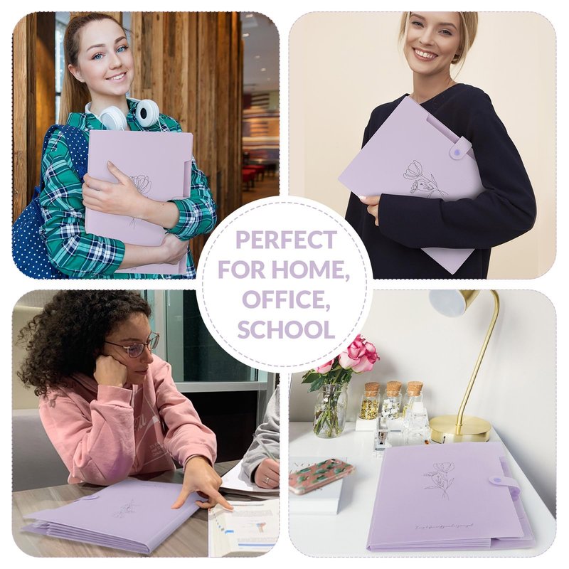 SKYDUE Expanding File Organizer with 5 Pockets, Accordion File Folders with Labels, Portable Document Paper Bill Receipt Organizer, Home College School Office Supplies, Letter Size, Lilac