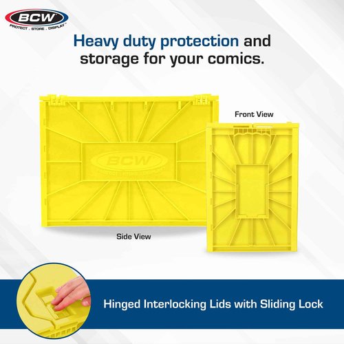 BCW Short Comic Book Bin | Holds 150 Comics | Stackable Plastic Storage | Acid-Free Organizer | Yellow, 2 Pack