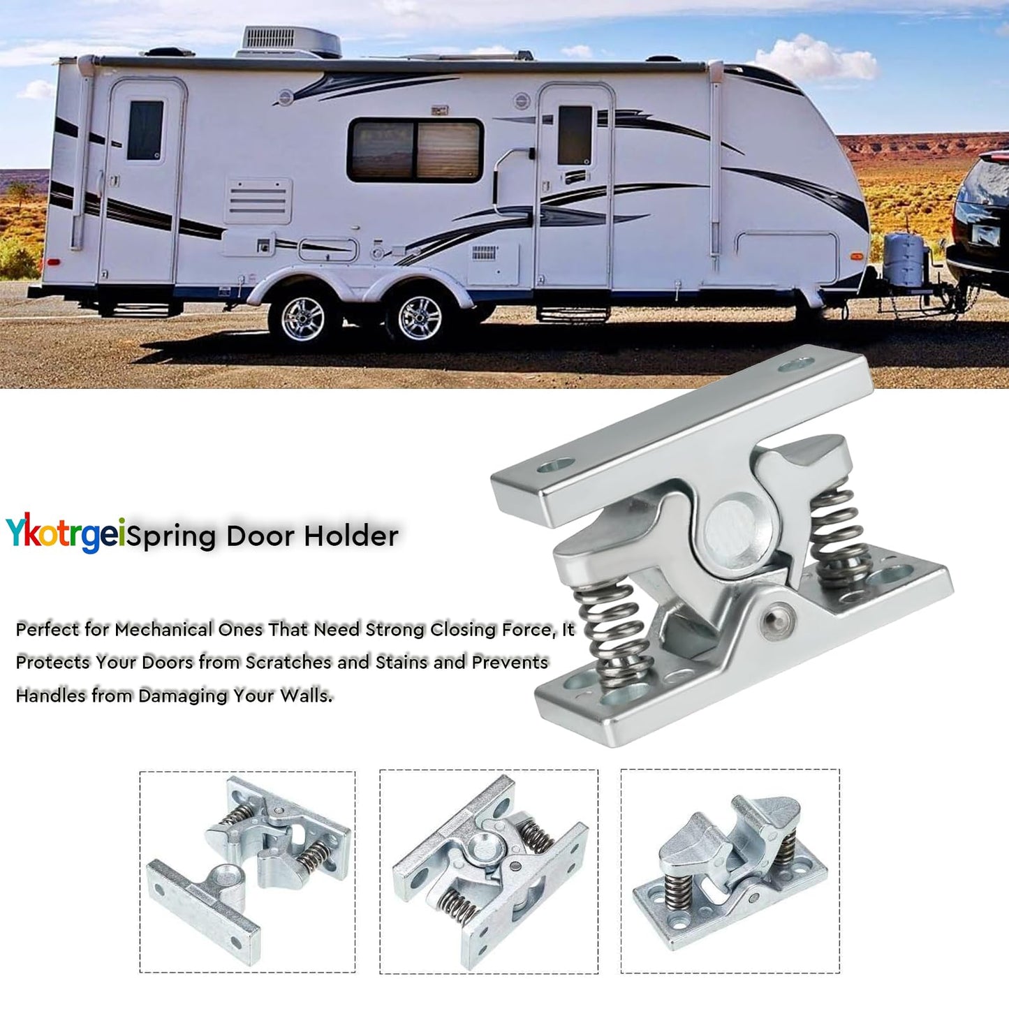 Heavy RV Door Holder Zinc Alloy Trailer Door Latch, Spring Loaded Double Roller Catch Easy Lock Stop for Trailers, Boats, Garage, Cabinets & Home Use with Screws (4 Pcs)