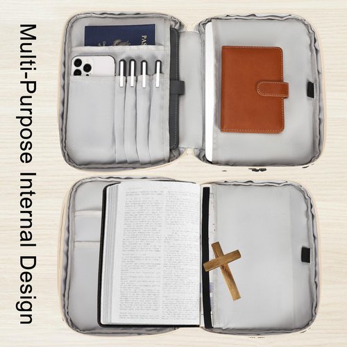 FADOVYE Bible Case for Women, Bible Covers Bible Carrying Book Case for Women Girls with Detachable Shoulder Strap and Durable Handle, Bible Gift Bible Protective Bag with Multi-Pockets, Floral