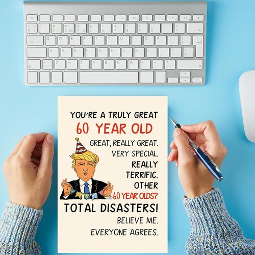 Funny Trump 60th Birthday Card, Naughty Donald 60th Birthday Gifts Cards for Men Women, Great 60 Year Old Birthday Gifts for Him Her, Unique 60th Bday Decorations Ideas