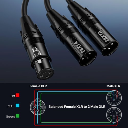 EBXYA XLR Cable 1.5ft - Premium Balanced 2 Male to Female 3-Pin Y Splitter XLR Cable, Black