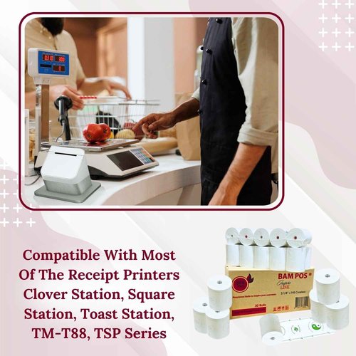 3 1/8 x 190 Thermal Receipt Paper Rolls Compatible with Most POS Systems Clover Station Square Station Toast POS (30 rolls per case)