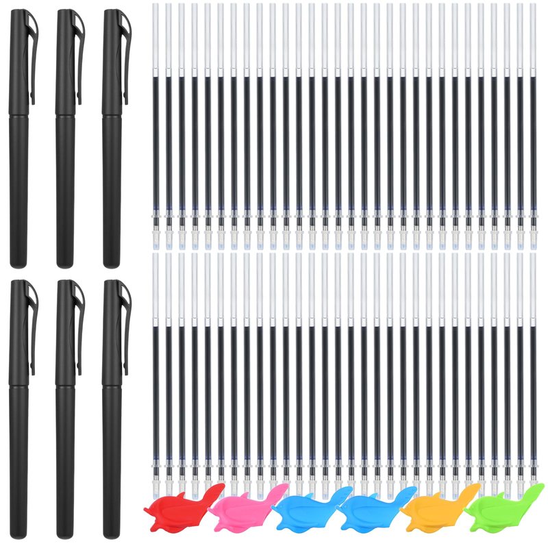 Heclia 72 PCS Magical Pens & Refills for Grooved Handwriting Workbooks 60 Disappearing Ink Pens with 6 Pen Shells & 6 Grips Reusable Writing Practice for Kids 3-12 Writing Train Handwriting Practice
