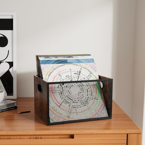 Dunatou Vinyl Record Storage Wooden Record Holder Cube Vinyl Storage Box Case Crate Rustic Brown