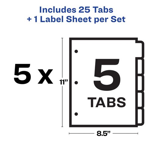 Avery Heavy-Duty View 3 Ring Binder with 1 Inch Rings, 5 Tab Easy Print & Apply Clear Label Binder Dividers, Office Supplies Set (01687)