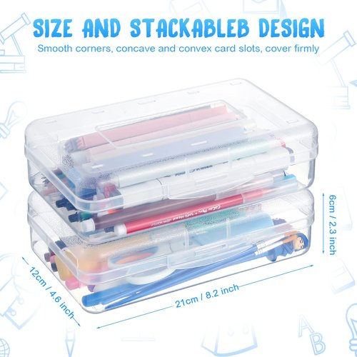 Leelosp 12 Pack Clear Pencil Boxes for School Bulk Plastic Pencil Case with Lid Hard Large Crayon Storage Box Stackable Classroom Stationery Organizer School Supplies for Adult(Clear)