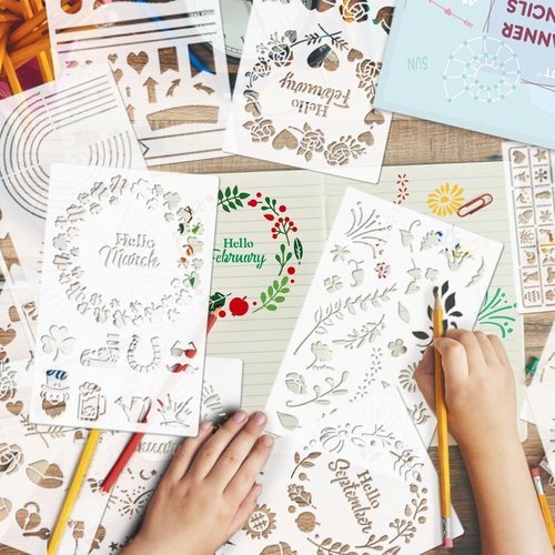 GYGOT 36 PCS Planner Stencils - Plastic Bullet Journal Accessories for A5 Dotted Journals | Ultimate Productivity & Seasonal Themes