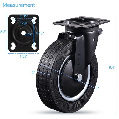 8 Inch Heavy Duty Caster Wheels Set of 4 (2 Swivel & 2 Fixed) 3200LBS Capacity Industrial Rubber Casters for Utility Cart, Workbench, Warehouse Equipment, Truck, Dolly Includes Mounting Hardware