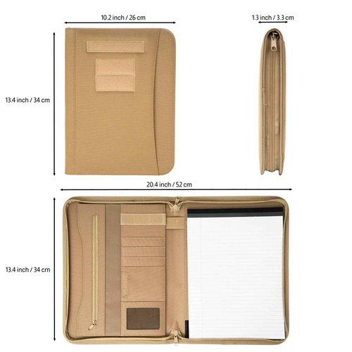 VEPKOIT Military Zippered Padfolio and Tactical Notebook Cover with Legal Pad for A4 Folder, Large OCP Binder Planner for Men and Women - Army Leaders Book Organizer(Coyote)