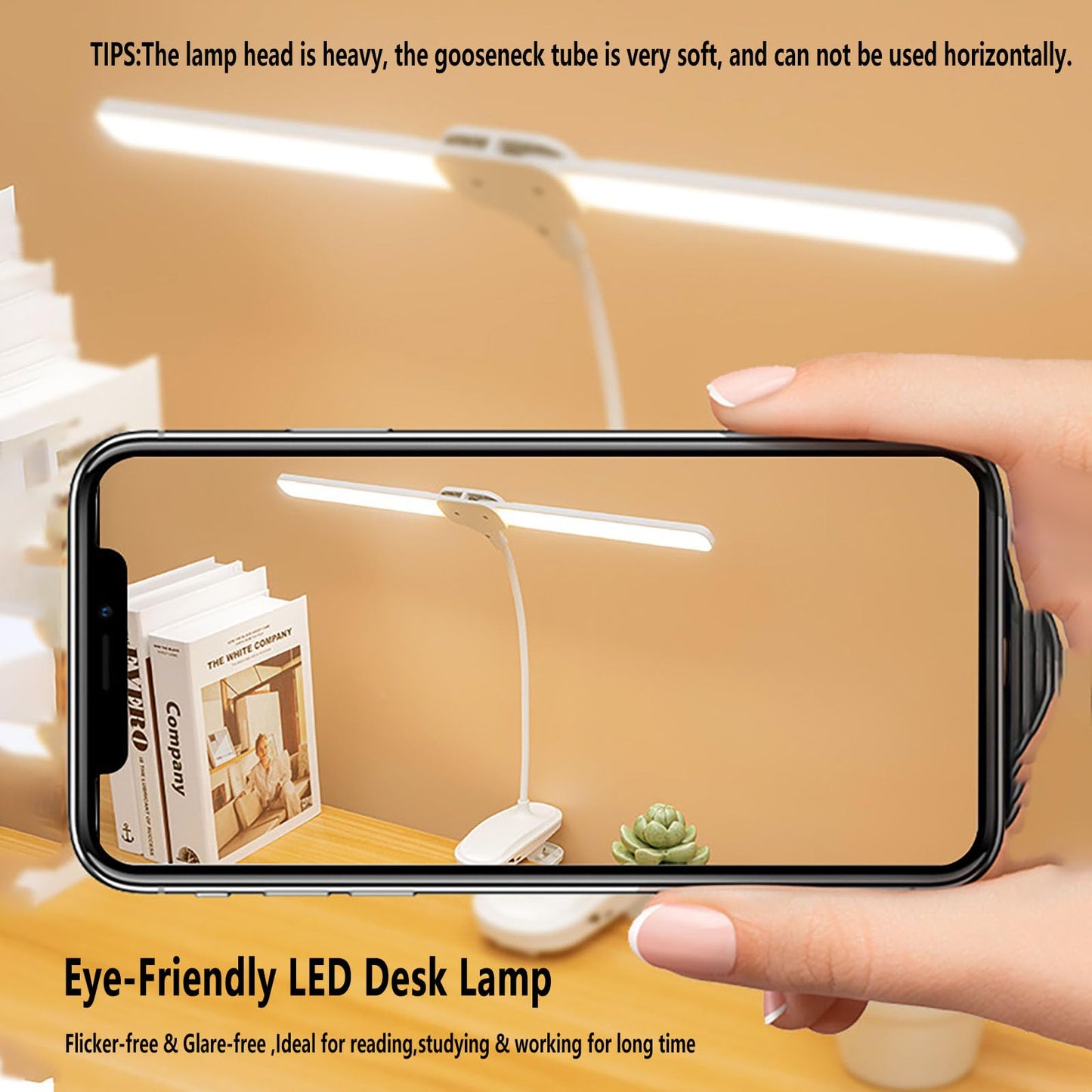 GcSige Dual Head LED Desk Lamp with Clamp, Eye-Caring Clip on Lights for Home Office, 4000mAh Rechargeable Battery Operated Table Lamps,3 Lighting Modes & Brightness Dimmer Light for Students (4000)