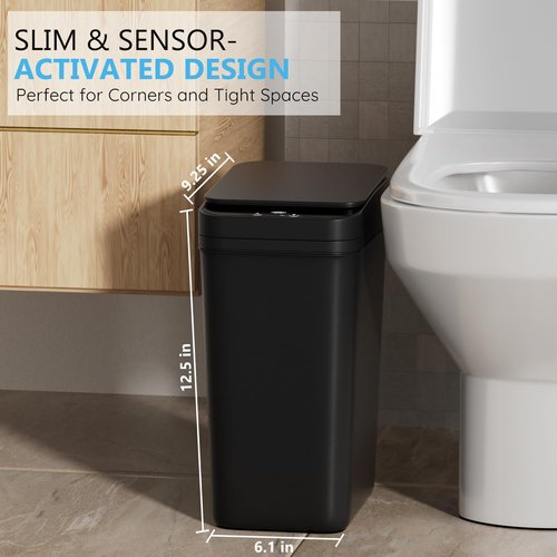 jinligogo 3Pack Bathroom Small Trash Can with Lid, 2.6 Gallon Touchless Automatic Garbage Can Slim Waterproof Motion Sensor Smart Trash Bin for Bedroom, Office, Living Room-Black