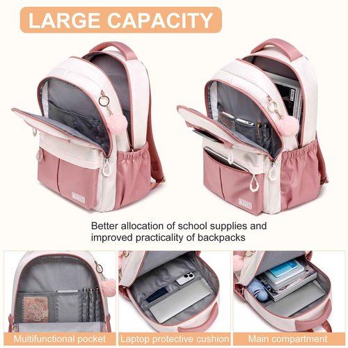 RJEU School Backpack for Teen Girls & College Students - 17.3 Inch Cute Anti-Theft Bookbag with Large Ergonomic Design, Middle High School Bag Travel Laptop Backpack