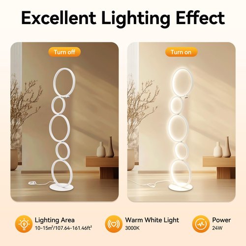 SpaceBovae Modern 5-Circle Ring-Style Floor Lamp, Artistic Trendy Design Ring Standing Lamp, One-Touch Switch Led 5 Ring Floor Standing Tall Lamps for Living Room,Ideal for Home and Office