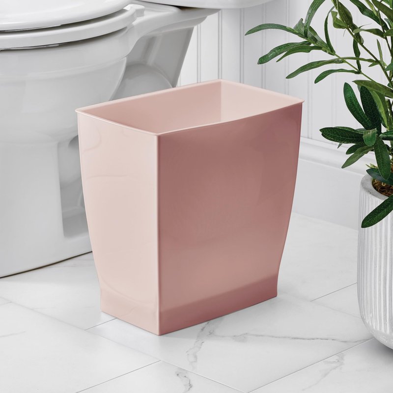 iDesign Small Plastic Bathroom Trash Can, Slim Rectangle Garbage Bin for Bedroom, Office, Dorm, Pink