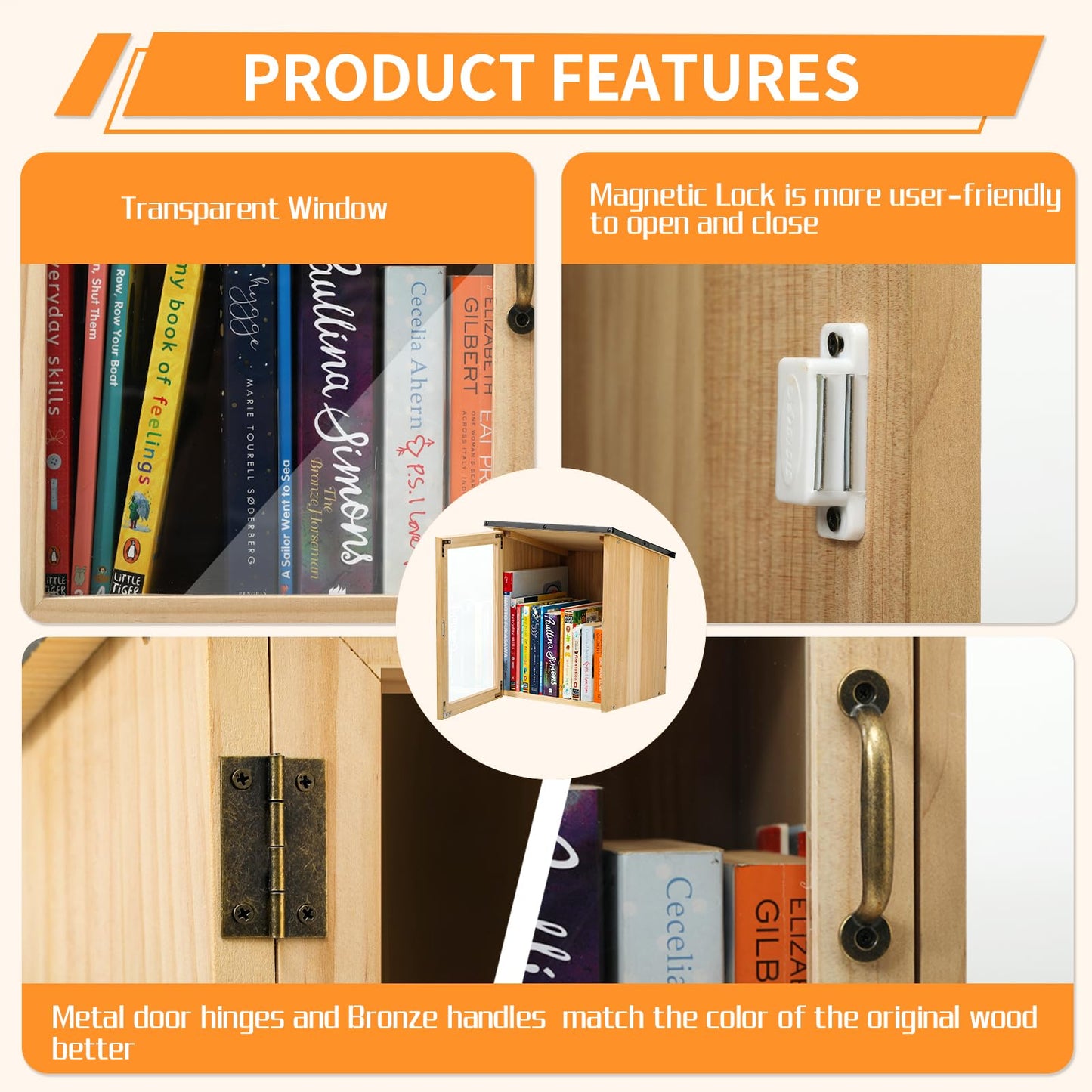 Little Library Box Outdoor, Waterproof Wooden Book Storage Cabinet for DIY, Community & School Sharing – Weatherproof Neighborhood Book Exchange for Literature, Magazines & Newspapers