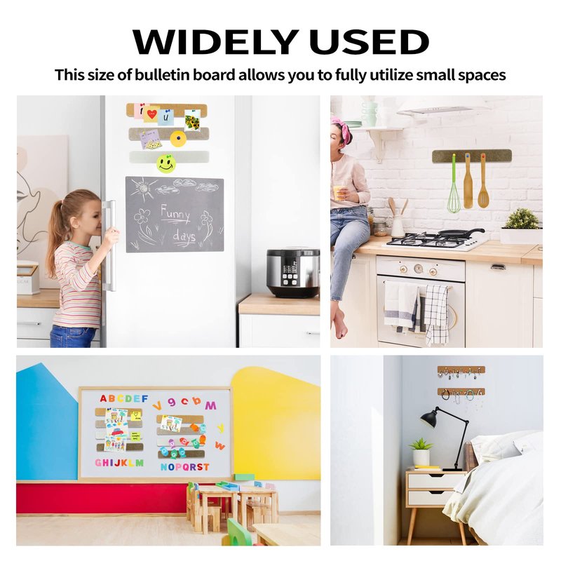 8 Packs Felt Pin Board Bar Strips Bulletin Board,Notice Board Self Adhesive Cork Board with 35 Push Pins,for Office Home Classroom Wall Decoration Paste Notes, Photos,Schedules