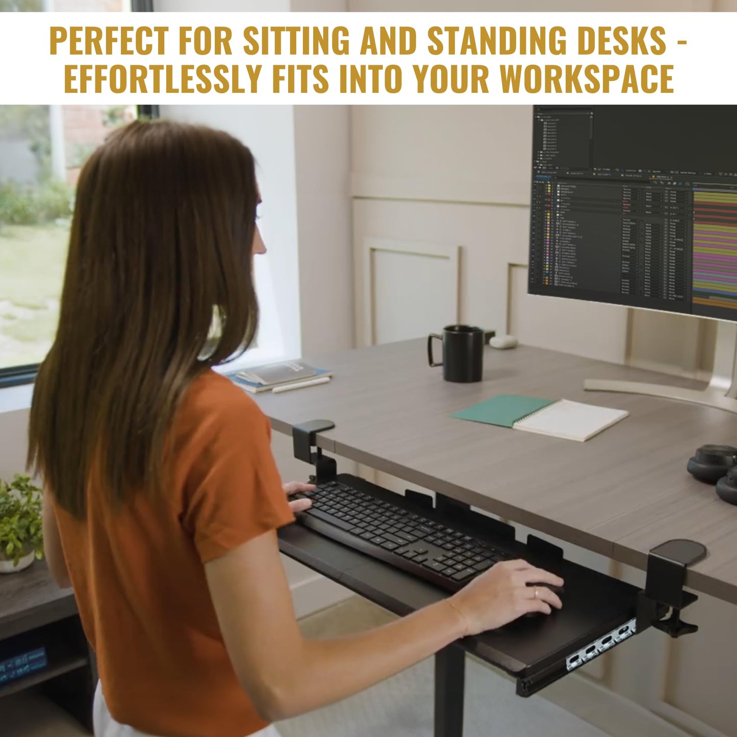 JollyDesk Keyboard Tray Under Desk Slide Out – Large 27" (31" Wide with Clamps) Computer Drawer Pull Out with Sturdy C-Clamp Mount, Ergonomic Keyboard Holder Under Desk Tray, Black