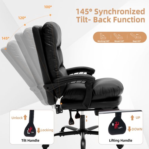 HARANUO Office Chair with Footrest, Ergonomic Office Gaming Chair with Wide Seat, High Back Executive Office Chair Big and Tall 500lbs Capacity (Black, Large)