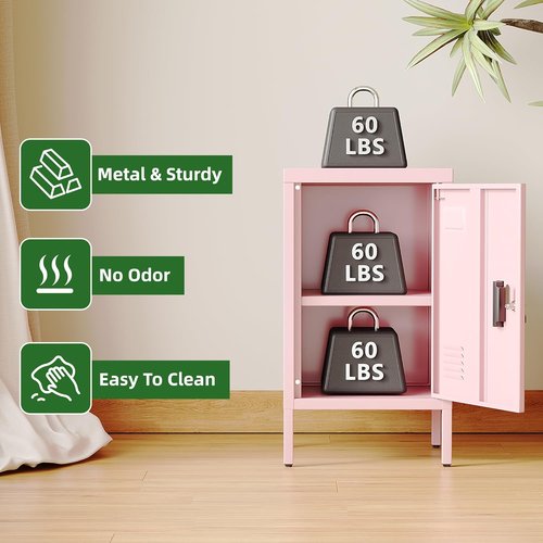Aobabo 24.4" H Metal Locker Cabinet - Adjustable Shelves & Leveling Feet | Pink Nightstand for Home & Office