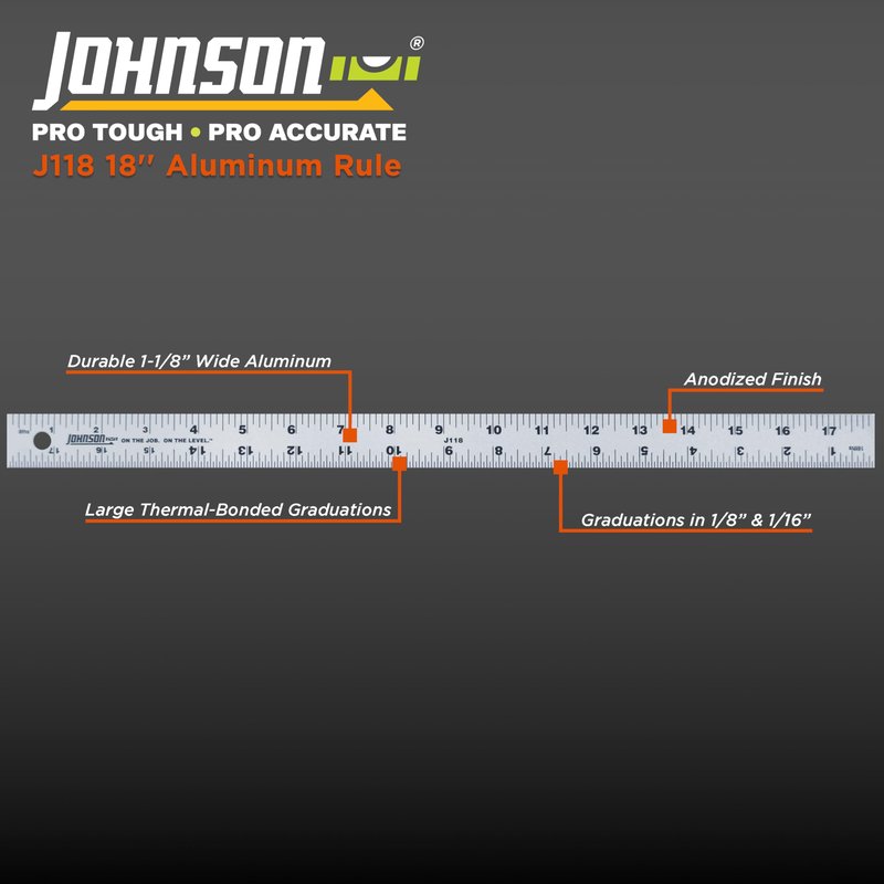 Johnson Level & Tool J118 Aluminum Rule, 18", Silver, 1 Rule