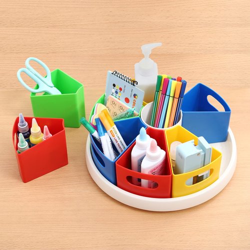 Tomkids Art Supply Organizer Classroom Organization and Storage Pen Holder Desk Organizer for Marker,Crayon,Homeschool Supplies 360° Spin Art Caddy with Removable Bins, Birthday Gift for Kids 12 Inch