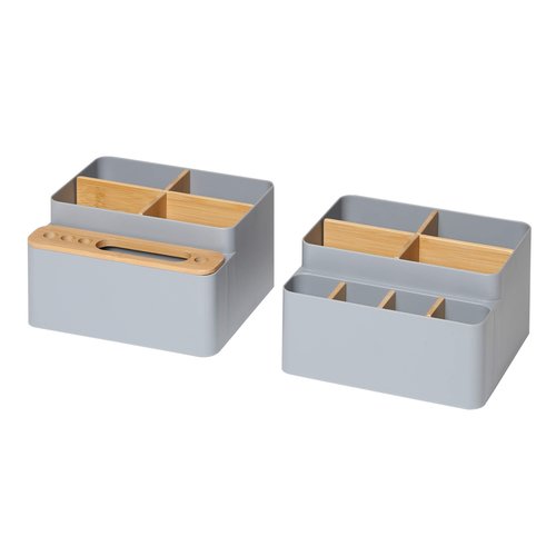 Seville Classics Bamboo Premium Organizer Storage Bins for Kitchen Silverware, Pantry, Closet, Office Desk, Pens, Utensils, Makeup, K Cup, Bamboo/Gray, Desk Caddy