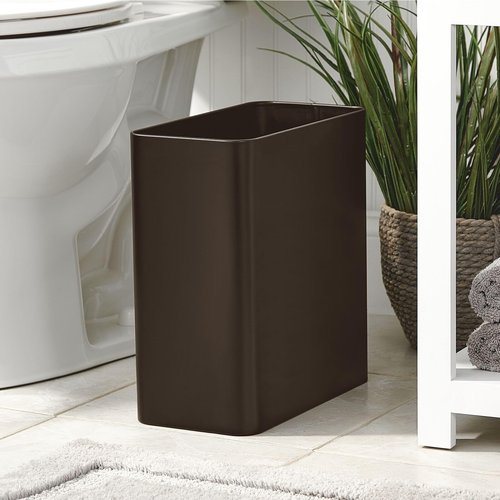 mDesign Stainless Steel Slim Rectangular Modern Metal 2.6 Gallon Trash Can Wastebasket, Bronze