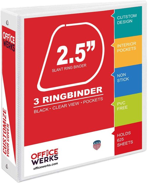 Office Werks 3 Ring Binder, Professional D Ring 2.5 Inch, 12 Presentation Folder for Standard Pages 8.5 x 11 with Pockets, Crystal Clear View White (12 Pack)