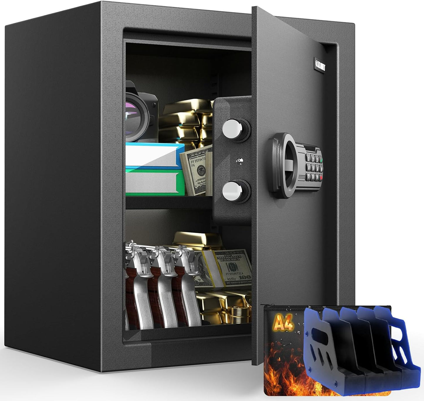 <1.6 cu.ft.>Goldenkey Digital Safe with Electronic Keypad, Document Safe with Removable Shelf, Personal Safes Box Perfect for Guns, Laptop for Home, Office, Hotel, 11.81"D x 14.96"W x 11.81"H