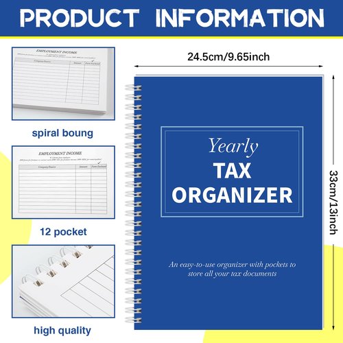 Faccito 2 Pack Yearly Tax Organizer 13"x9.7" Tax Record Organizer with 12 Pockets Spiral Bound Income Folders Monthly Bill Receipt for Home Office Taxes