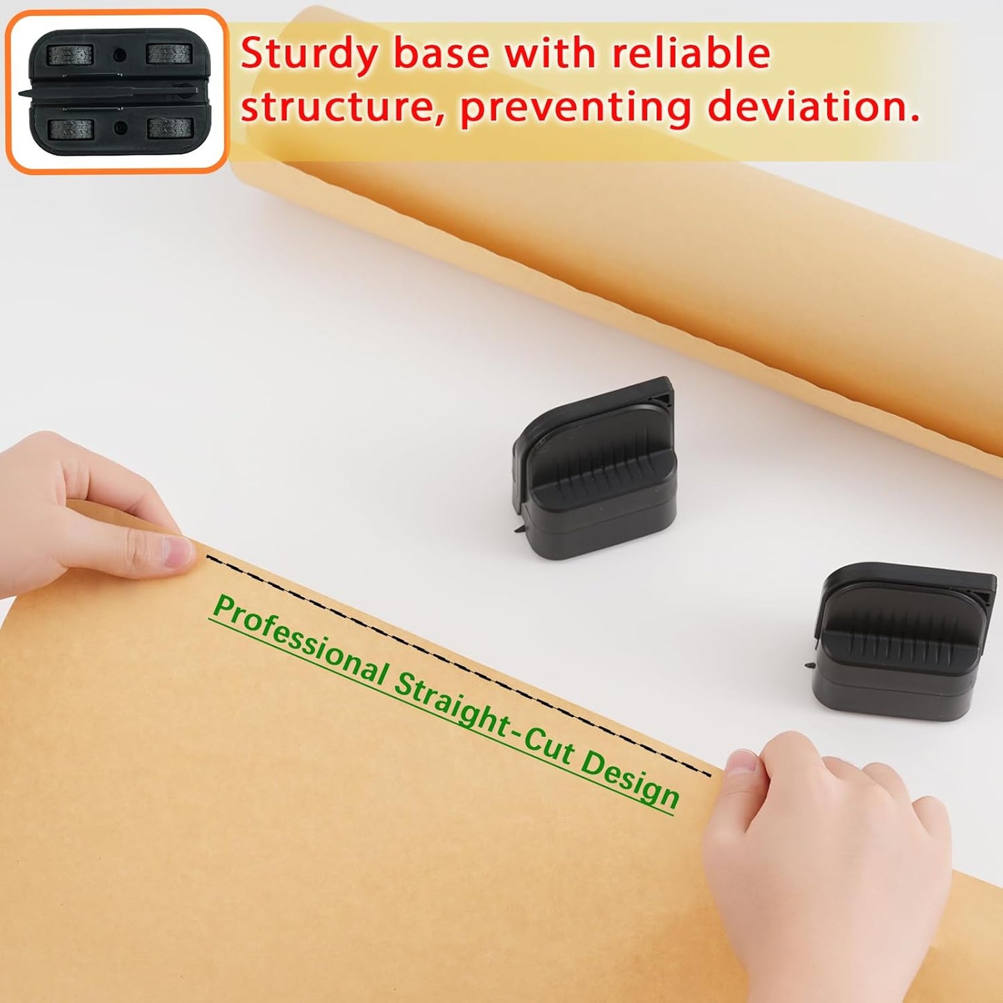 LIZAAL 2-Pack Wrapping Paper Cutter with Wheels | Straight Line Gift Wrap Cutter for Birthday and Christmas, Fits Various Rolls and Papers, Includes 2 Replaceable Blades (Black & Red)