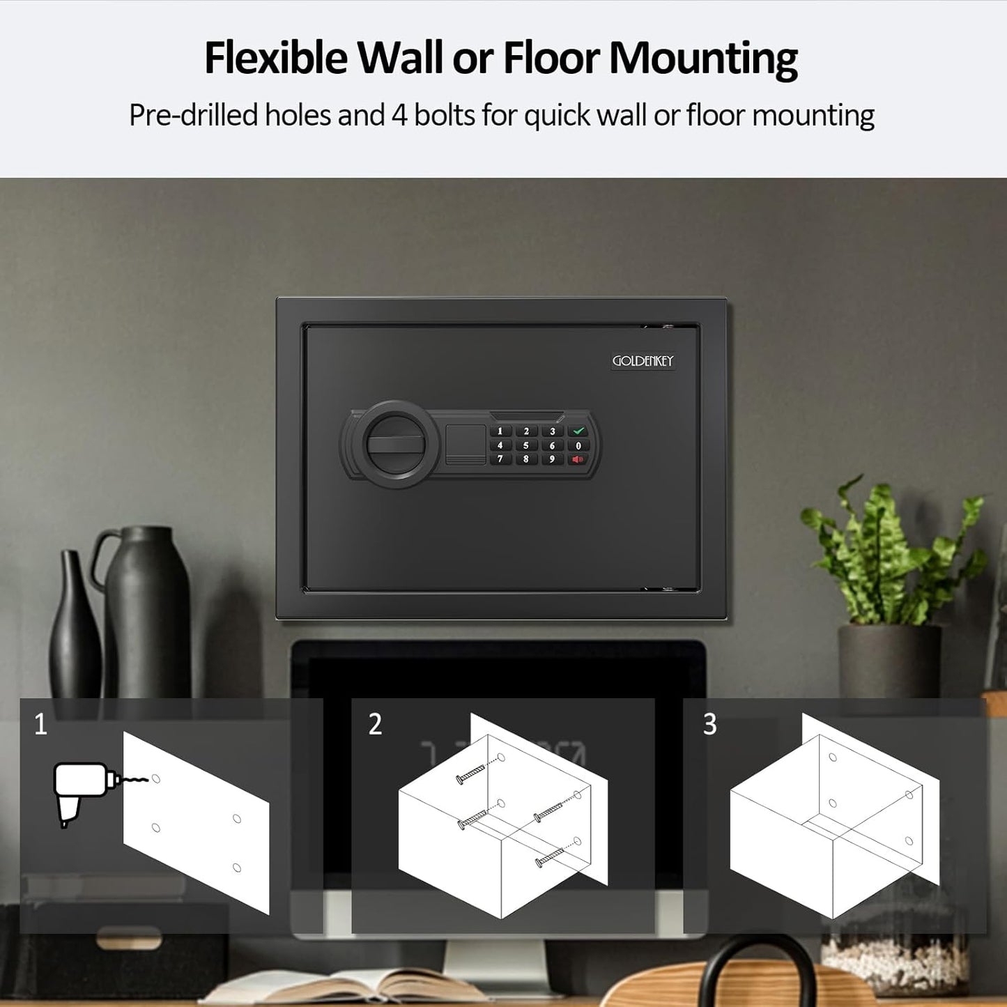 <1.6 cu.ft.>Goldenkey Digital Safe with Electronic Keypad, Document Safe with Removable Shelf, Personal Safes Box Perfect for Guns, Laptop for Home, Office, Hotel, 11.81"D x 14.96"W x 11.81"H