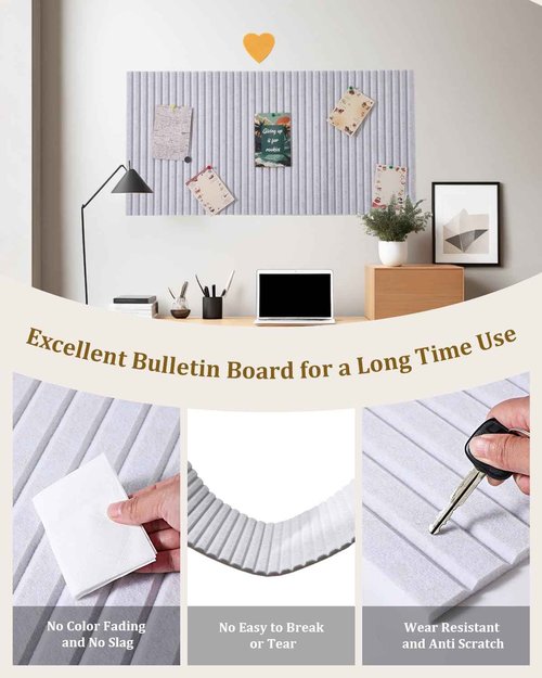 Rokeblau 48x32 inches Large Bulletin Board, Decorative Felt Pin Board, 0.35“ Thick Foldable Photo Display Board with Self-Adhesive Tape, Vision Board for School Home Kitchen Office Walls - Dark Camel