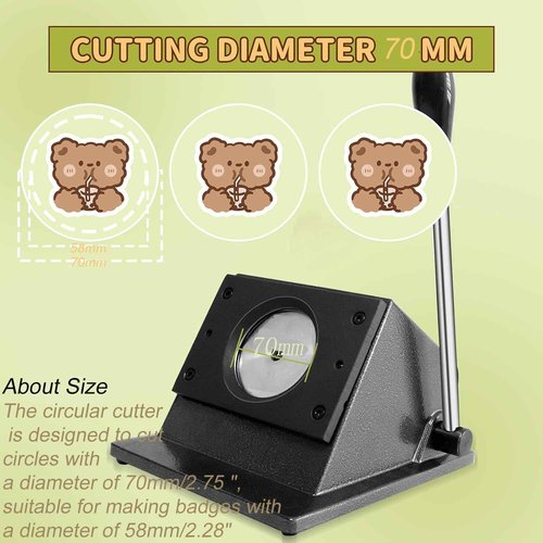 2.28" 58mm Button Paper Cutter, Circle Cutter Circle Punch, Round Paper Cutter Die Cut Machine for Making 2.28" 58mm Buttons DIY Button Making