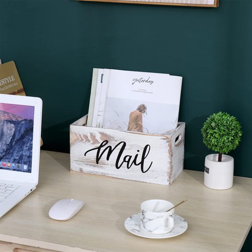 CFYACFY Mail Organizer Countertop Mail and Key Holder for Desk Mail Basket Letter Organizer Caddy Dorm Organizer Rustic Home Decor Mailbox White 5.5*5.5*11.4 Inch
