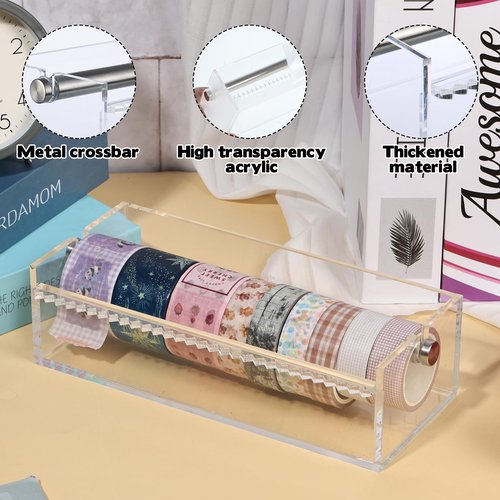 Rainmae Acrylic Washi Tape Dispenser Washi Tape Organizer Sticker Roll Cutter Masking Tape Storage Dispenser,Tape Cutter,Tape Roll Holder for Office Home School (Not Include Tape)