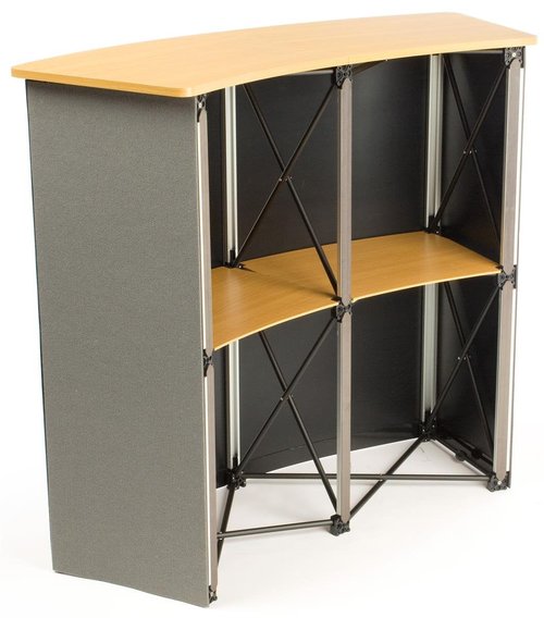 Portable Trade Show Counter, Sets Up in Minutes, Includes Gray Hook & Loop-Receptive Fabric Front and MDF Countertop with Natural Wood Finish – Stands 37-1/2” Tall