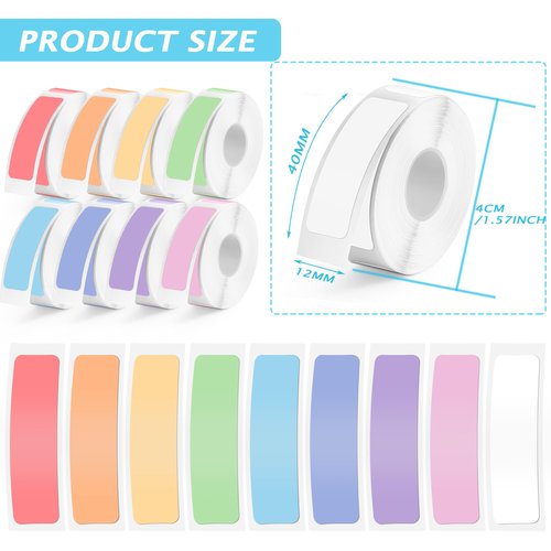 1920pcs MIARALA Colored D30 Label Tape, Label Maker Tape – 12mm×40mm(0.47x1.57 Inch) Self-Adhesive Sticker, Thermal Paper for D30 Printer (12 Rolls)