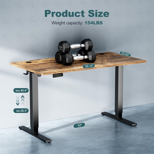 SMUG Standing Desk, 55 x 24 Inch Electric Height Adjustable Computer Desk for Home Office, Sit Stand up Work Gaming Table with Memory Controller/Headphone Hook, Rising Lift Workstation-Rustic Brown