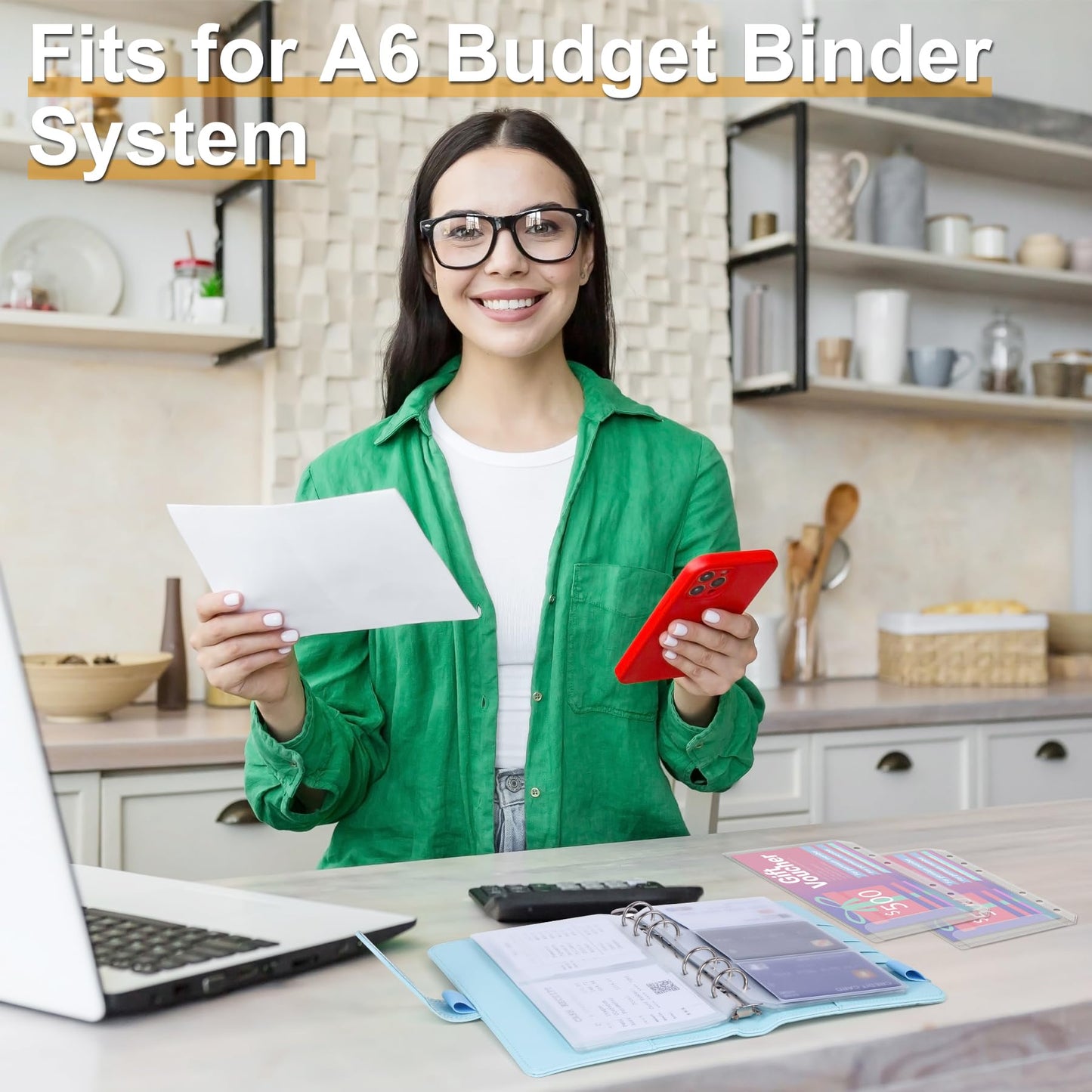 Antner 12PCS A6 Binder Pockets No Zipper Cash Envelopes for A6 6-Ring Binder, Zipless Money Folder Organizer Bill Pouches Business Card Sleeves Notebook Fillers Insert Pages for Cash Stuffing Binder