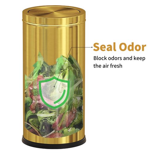 Huaqinglian Brushed Gold Kitchen Trash Can with Swing Lid 7.8Gallon,Stainess Steel Commercial Garbage Can Wastebaskets for Shopping mall,Hotel Lobby,Airport, Elevator Entrance Using(Gold, 7.8 Gallon)
