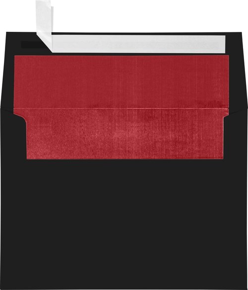 LUXPaper A7 Foil Lined Invitation Envelopes | Peel & Press | 5 1/4" x 7 1/4" | Black w/Red LUX Lining | 80lb. Text | 250 Qty