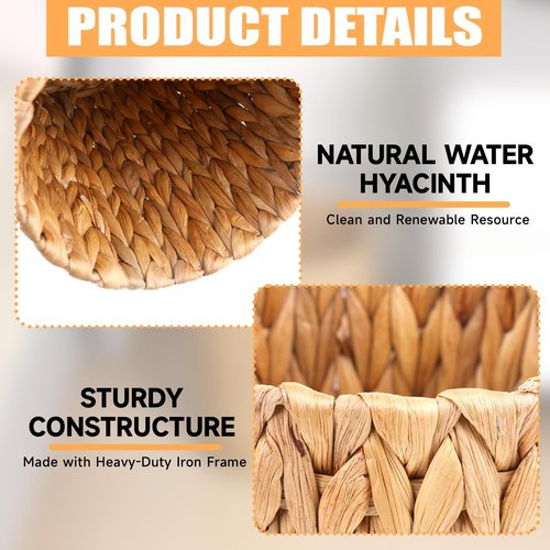 2-Pack Wicker Waste Basket 2 Gallon Small Trash Can Handwoven Water Hyacinth Wicker Trash Basket Bathroom Garbage Can Decorative Boho Storage Trashcan for Bedroom Bathroom Kitchen Living Room