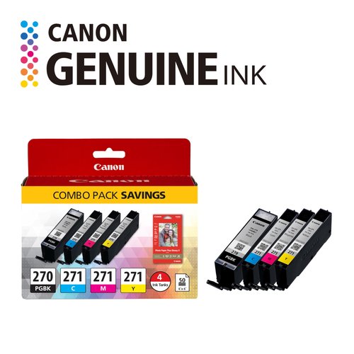 Canon PGI-270/CLI-271 Genuine Photo Paper Combo Pack, Compatible with MG6820, MG6821, MG6822, MG5720, MG5721, MG5722, MG7720, TS5020, TS6020, TS8020, and TS9020 (Optional) Printers