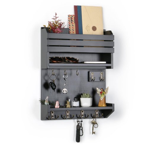 Innovation Key Holder for Wall, Wall Mounted Mail Organizer with 9 Key Hooks, Black